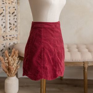 Altar’d State Maroon Corduroy Skirt With Scalloped Edge size M